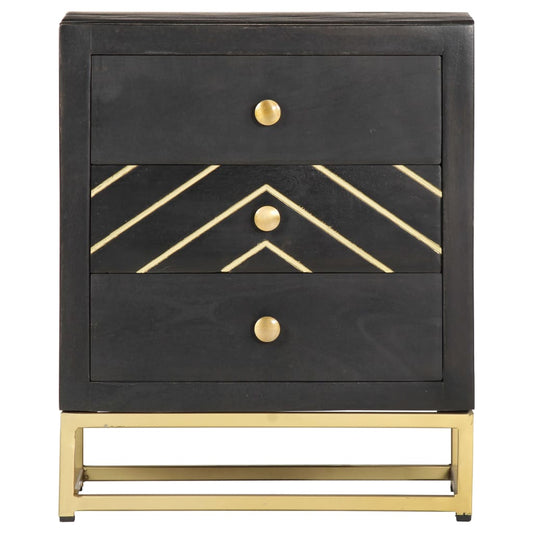 Bedside Cabinet Black and Gold 40x30x50 cm Solid Mango Wood Bedside Cabinet Black and Gold 40x30x50 cm Solid Mango Wood