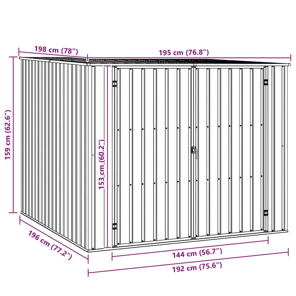 46253 vidaXL Garden Shed Green 195x198x159 cm Galvanised Steel