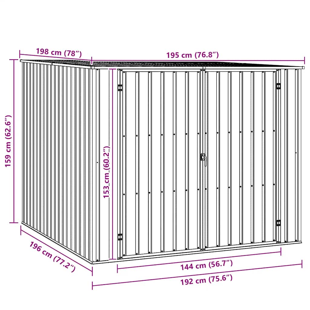 46254 vidaXL Garden Shed Grey 195x198x159 cm Galvanised Steel