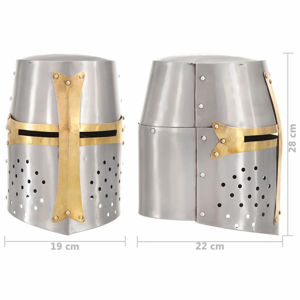 286206 vidaXL Medieval Crusader Knight Helmet Antique Replica LARP Silver Steel