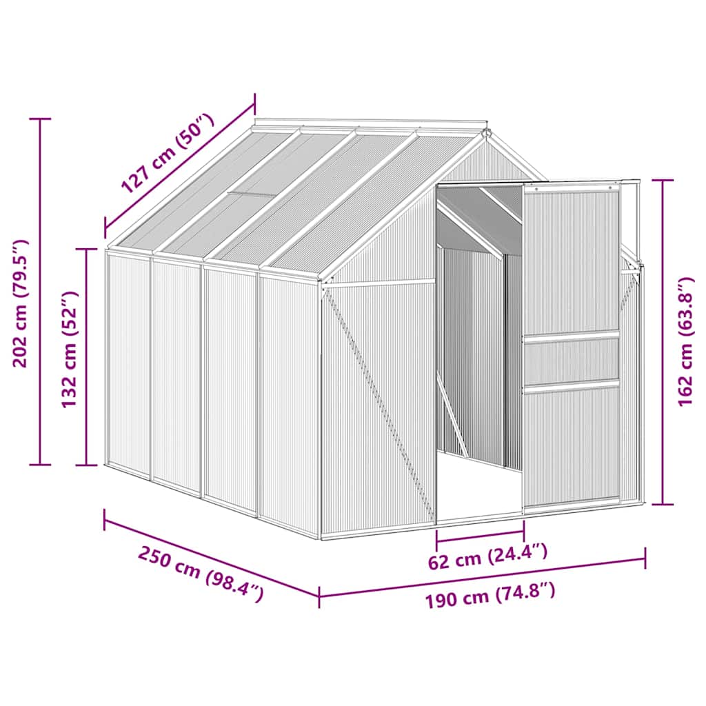 Greenhouse with Base Frame Anthracite Aluminium 4,75 m²