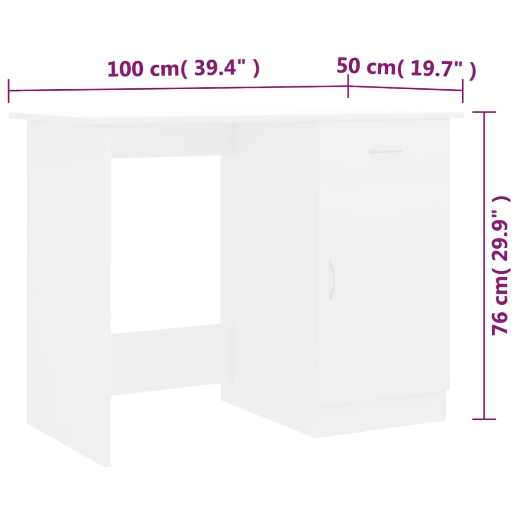 801080 vidaXL Desk White 100x50x76 cm Engineered Wood