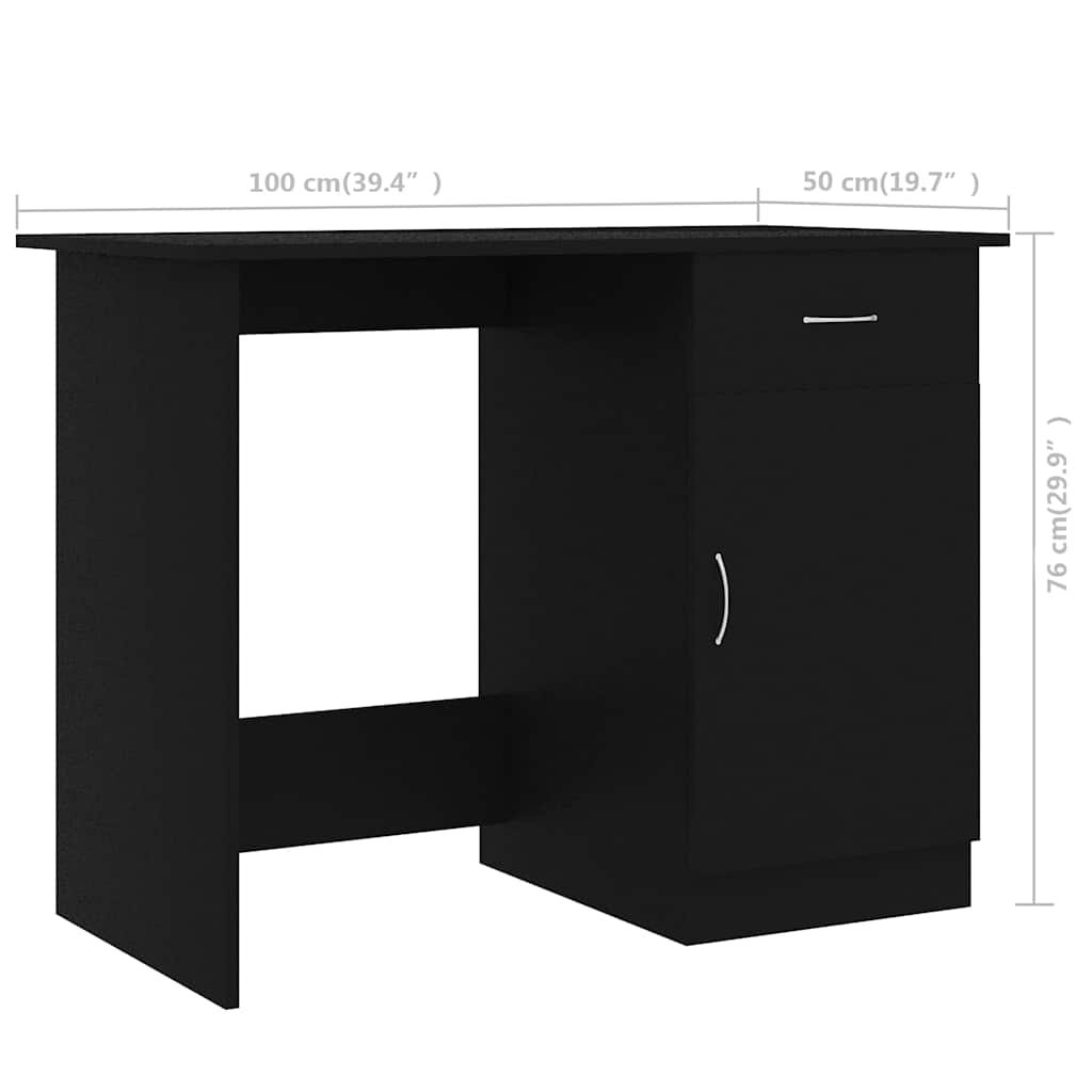 801081 vidaXL Desk Black 100x50x76 cm Engineered Wood