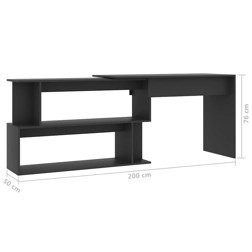 801100 vidaXL Corner Desk Grey 200x50x76 cm Engineered Wood