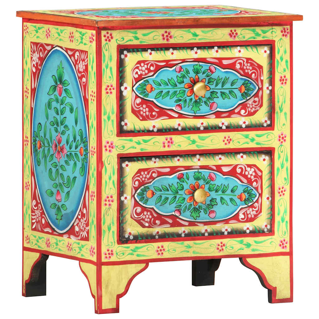 286158 vidaXL Hand Painted Bedside Cabinet 40x30x50 cm Solid Mango Wood