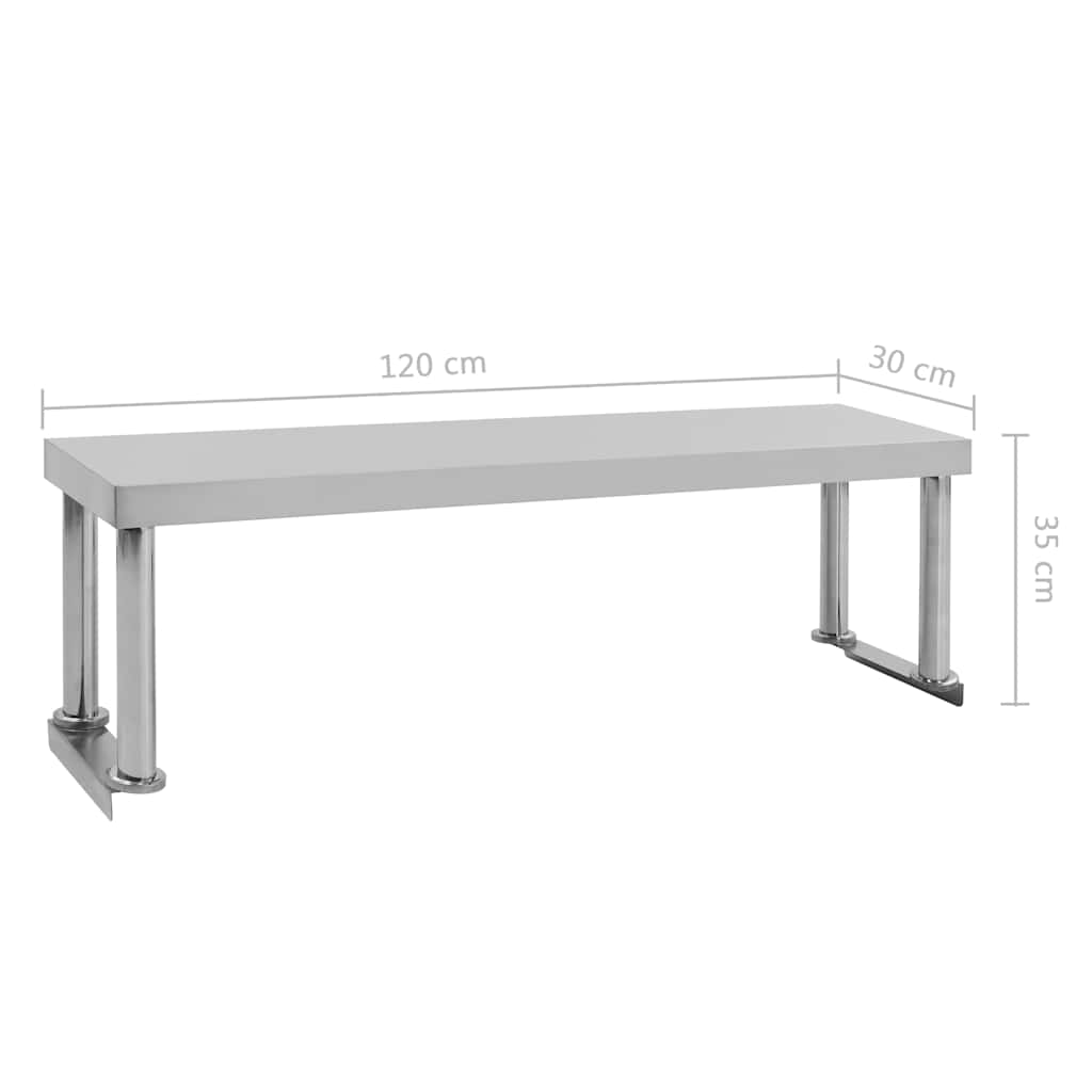 51192 vidaXL Work Table Overshelf 120x30x35 cm Stainless Steel