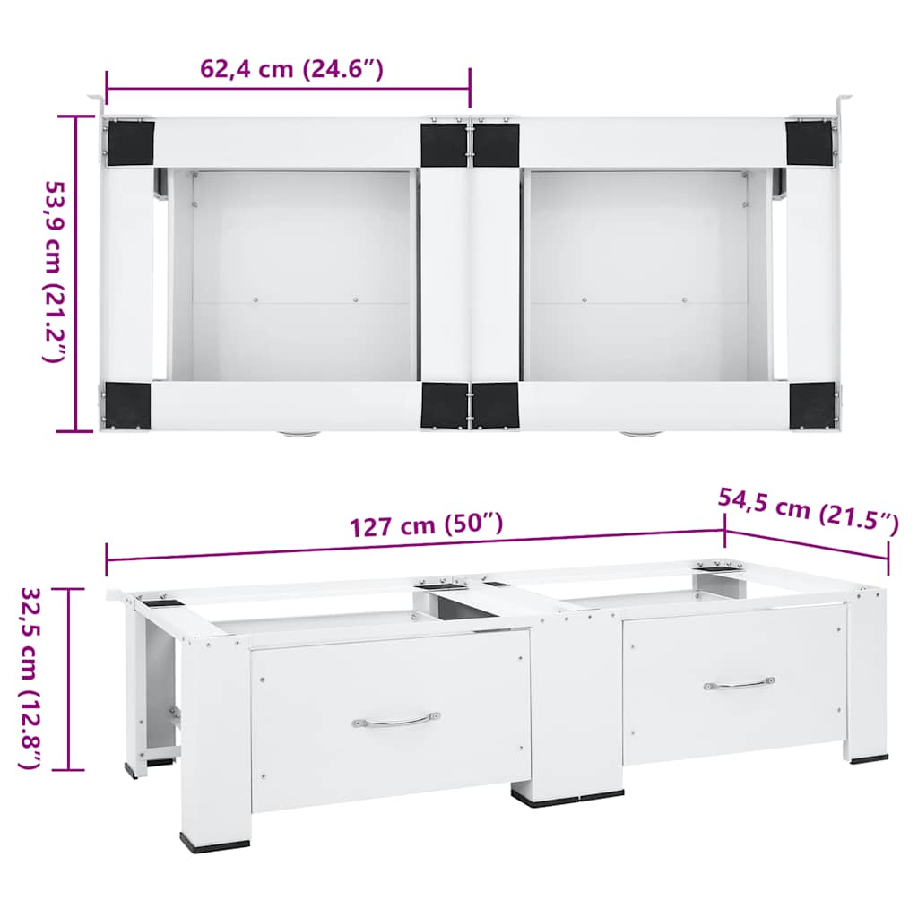 Double Washing and Drying Machine Pedestal with Drawers White