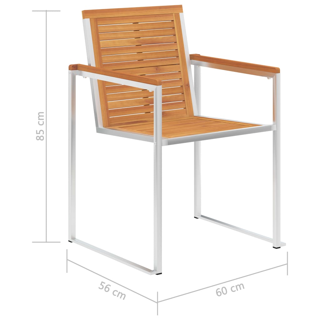 46495 vidaXL Garden Chairs 2 pcs Solid Acacia Wood and Stainless Steel