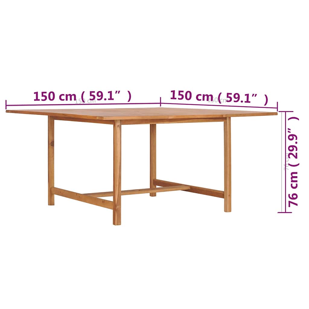 49008 vidaXL Garden Table 150x150x76 cm Solid Teak Wood