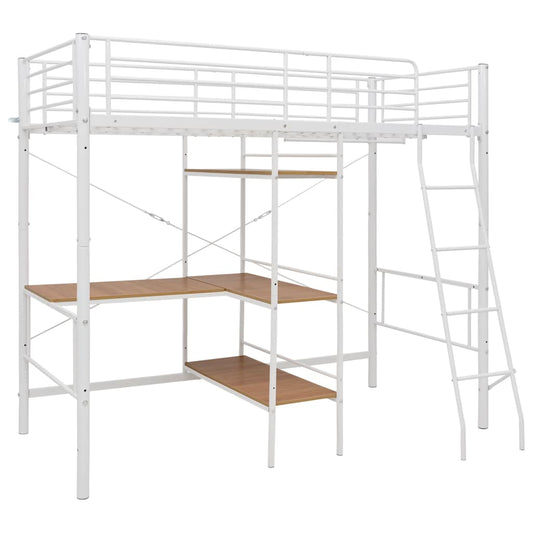 Bunk Bed | White and Brown | Powder-Coated Metal | Twin | Durable Bunk Bed | White and Brown | Powder-Coated Metal | Twin | Durable