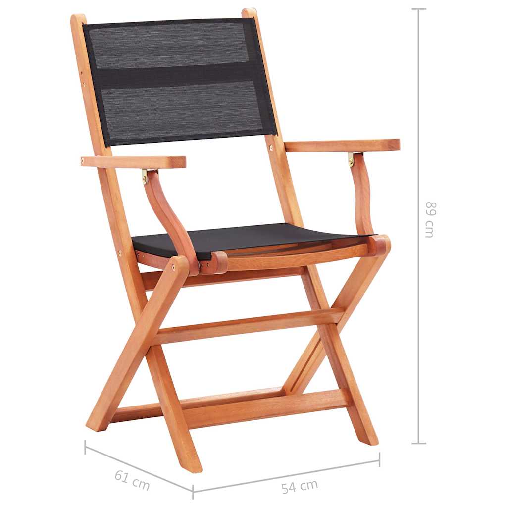 Folding Chairs 4 pcs Black Solid Eucalyptus Wood and Textilene