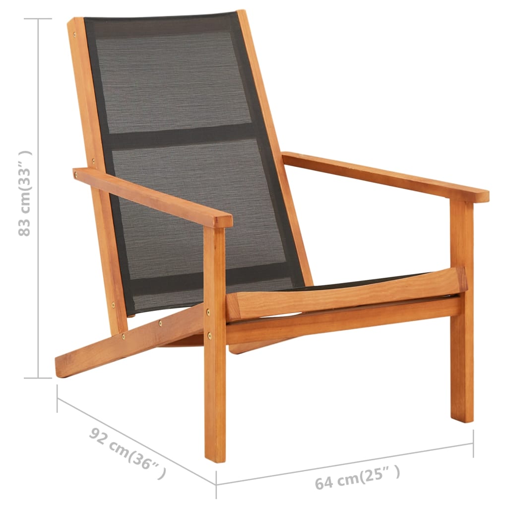 Garden Chair | Black and Natural Wood | Solid eucalyptus wood, Textilene