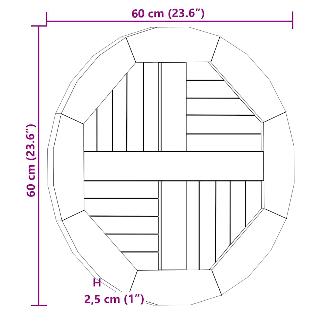 48984 vidaXL Table Top Solid Teak Wood Round 2,5 cm 60 cm