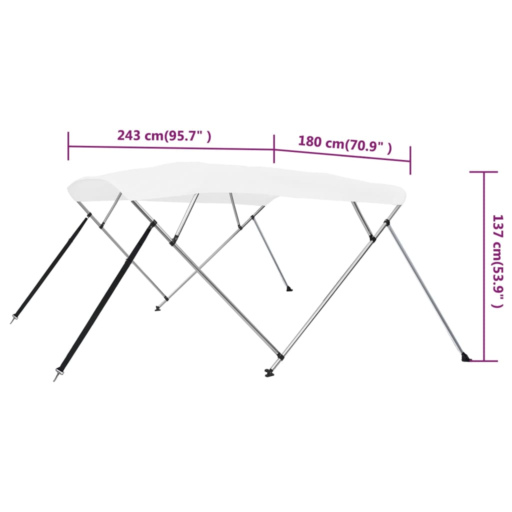 92367 vidaXL 4 Bow Bimini Top White 243x180x137 cm