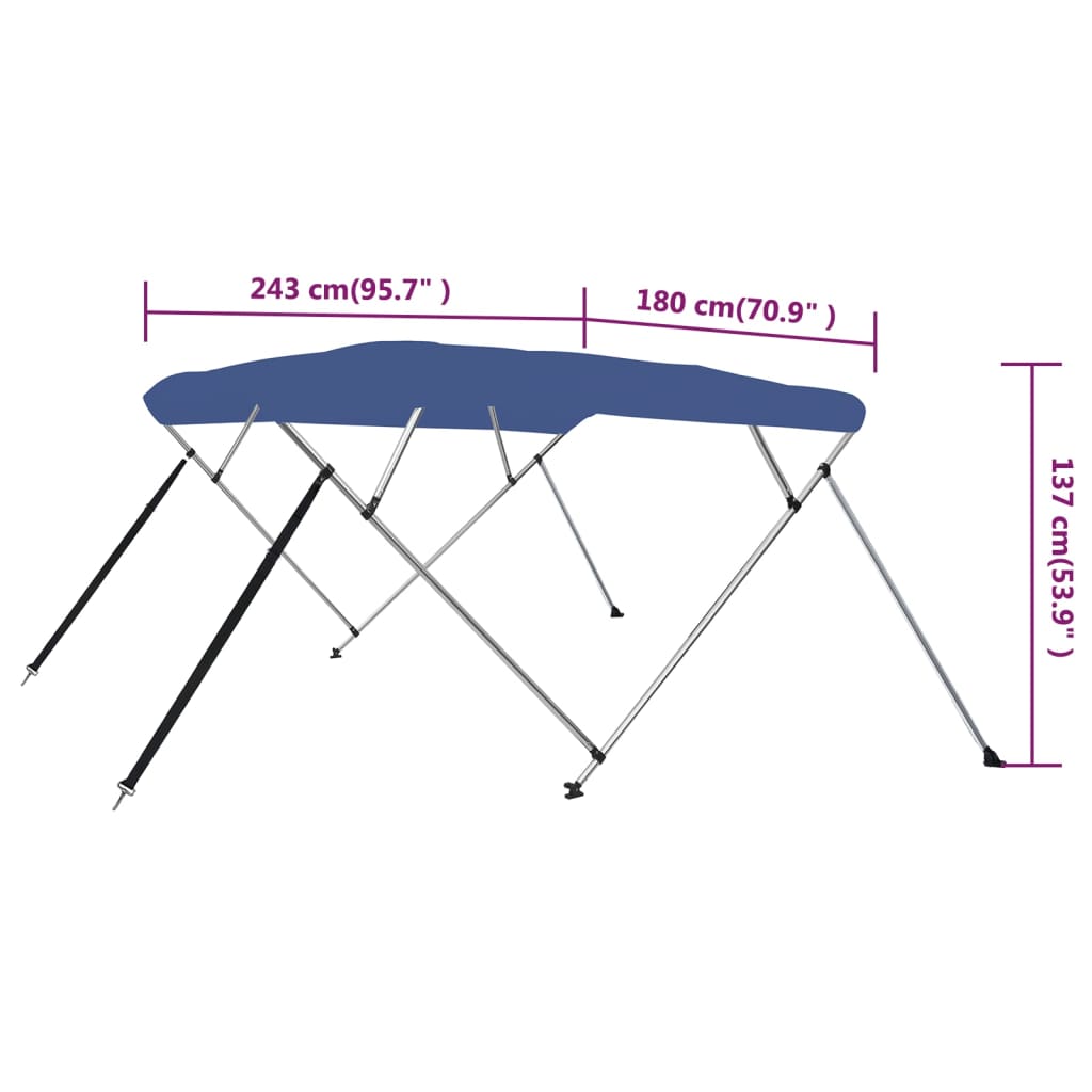 92370 vidaXL 4 Bow Bimini Top Blue 243x180x137 cm