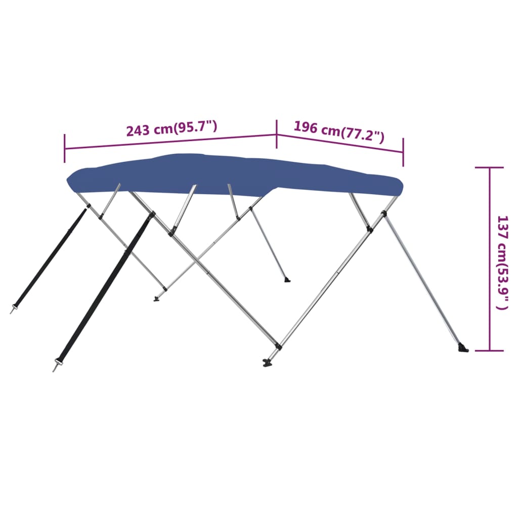 92371 vidaXL 4 Bow Bimini Top Blue 243x196x137 cm