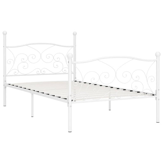 Bed Frame without Mattress with Slatted Base White Metal 100x200 cm Bed Frame without Mattress with Slatted Base White Metal 100x200 cm
