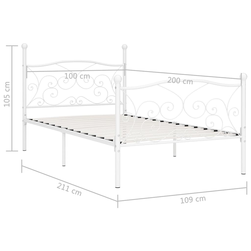Bed Frame without Mattress with Slatted Base White Metal 100x200 cm