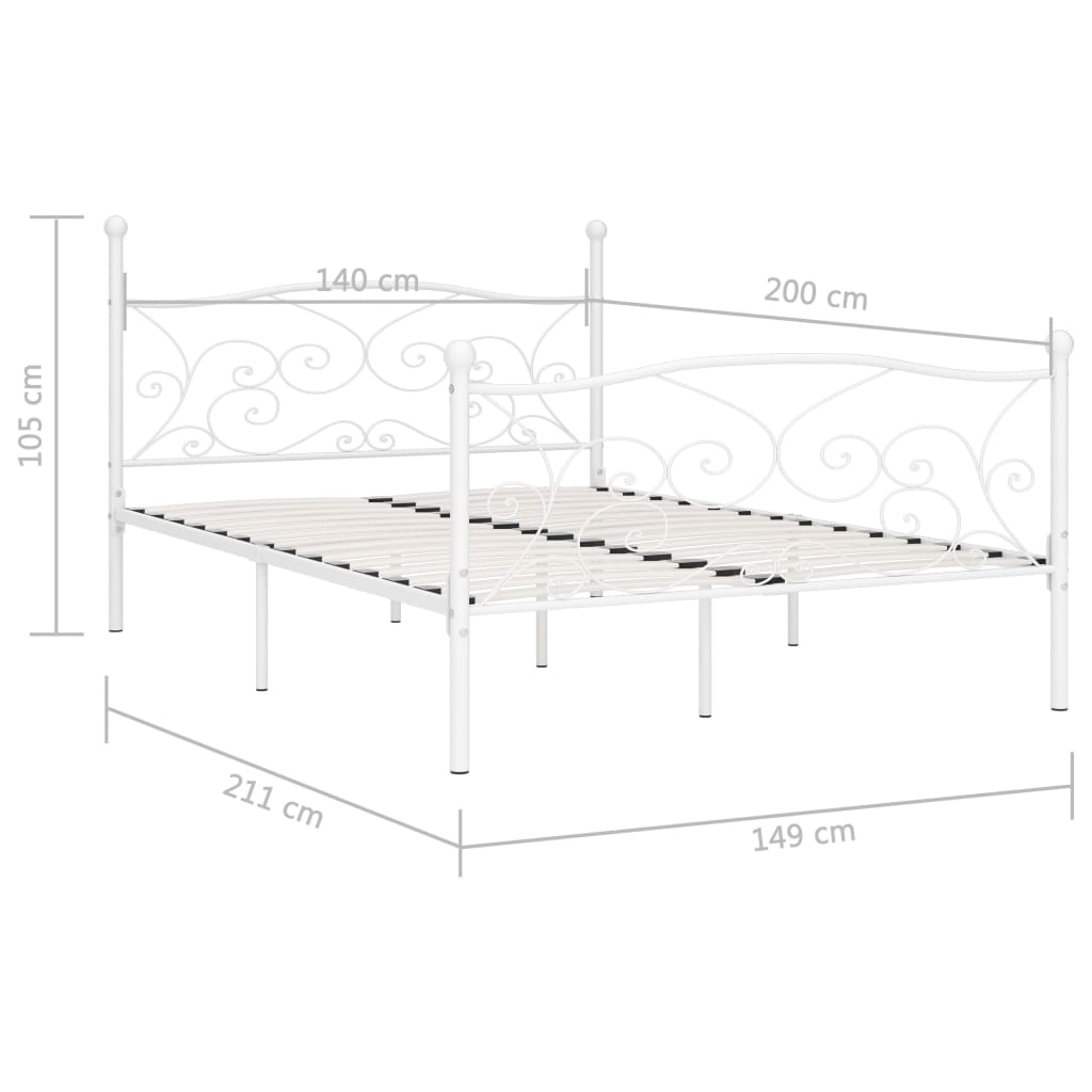 Bed Frame | White | Metal, Plywood | Double | Durable | Bed Frame