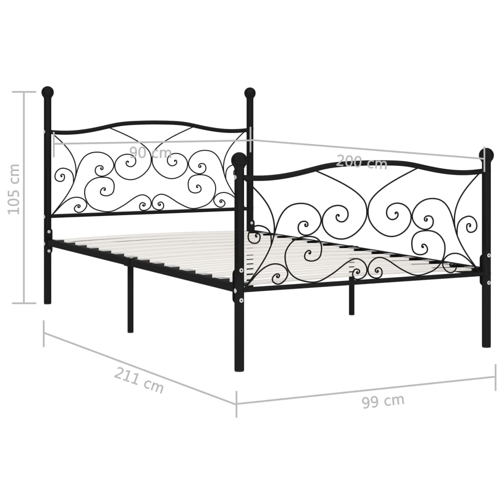 Bed Frame | Black | Metal, plywood | 90x200 cm | Sturdy | Bed Frame