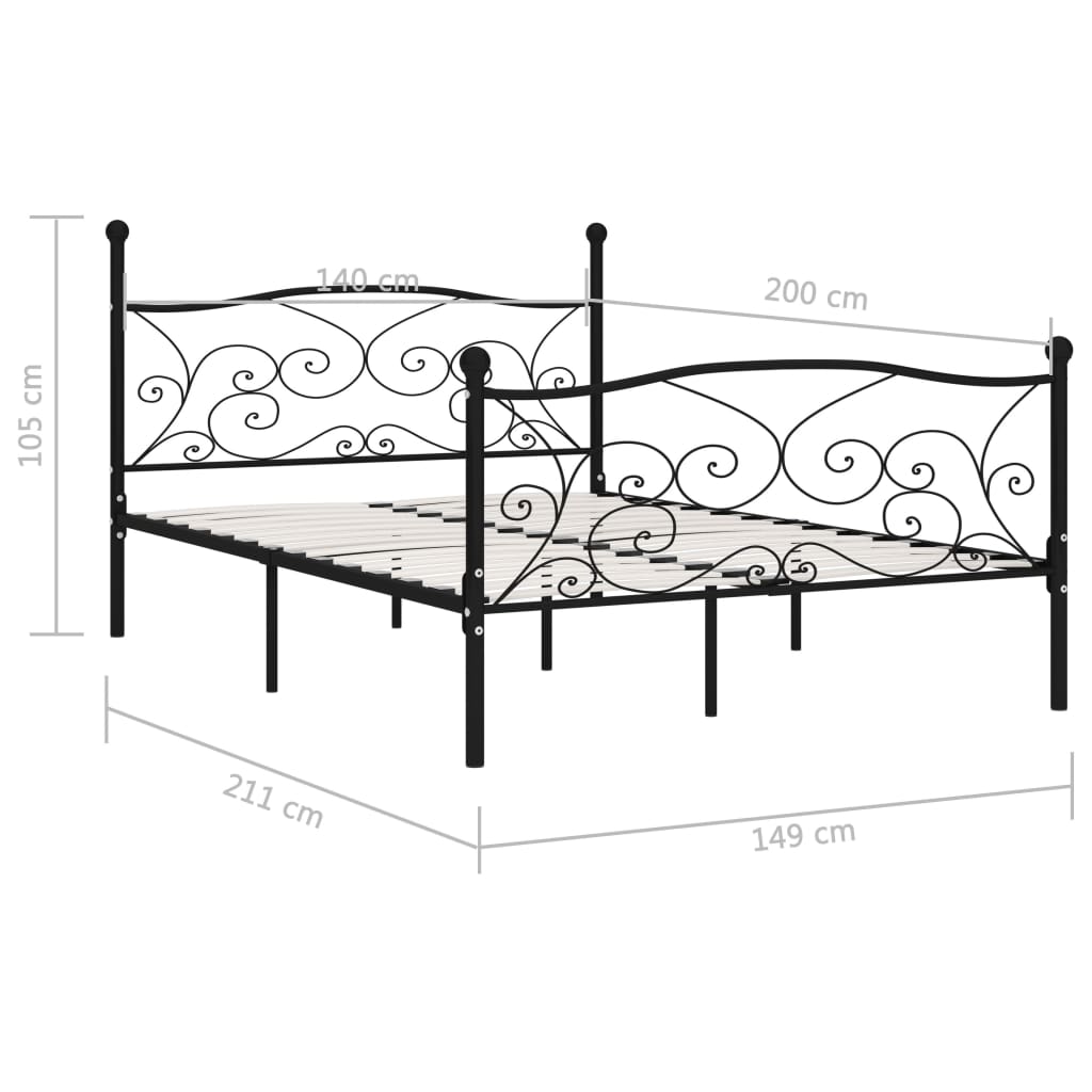 Bed Frame | Black | Metal, Plywood | Double | Durable | Bed Frame