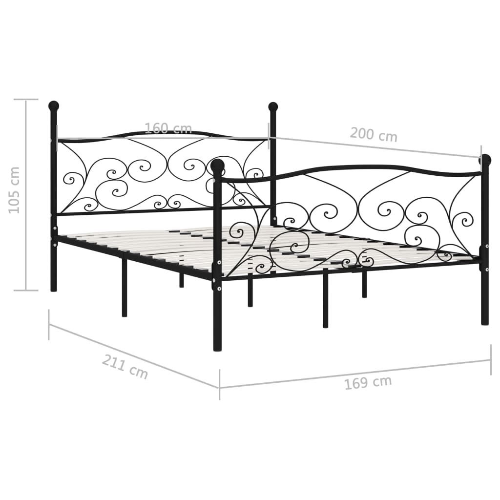 Bed Frame | Black | Metal, Plywood | Double | Classic/Traditional