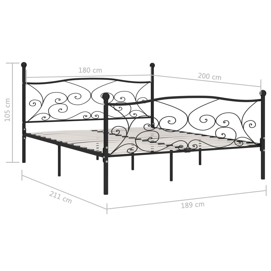Bed Frame without Mattress with Slatted Base Black 180x200 cm