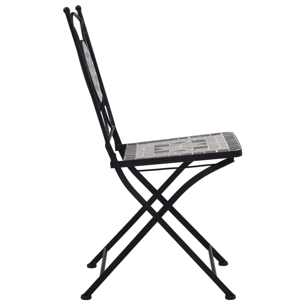Mosaic Bistro Set | Grey and Black | Powder-coated iron and ceramic