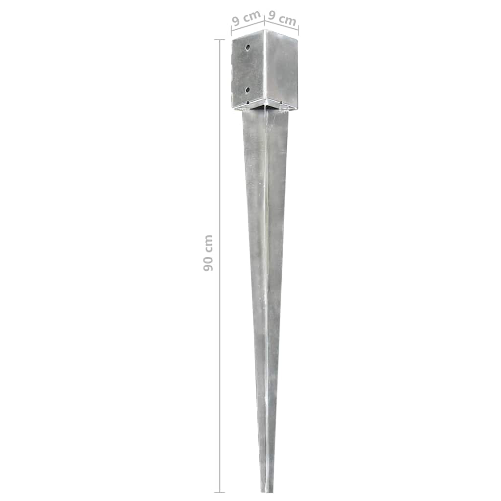 145417 vidaXL Ground Spikes 6 pcs Silver 9x9x90 cm Galvanised Steel
