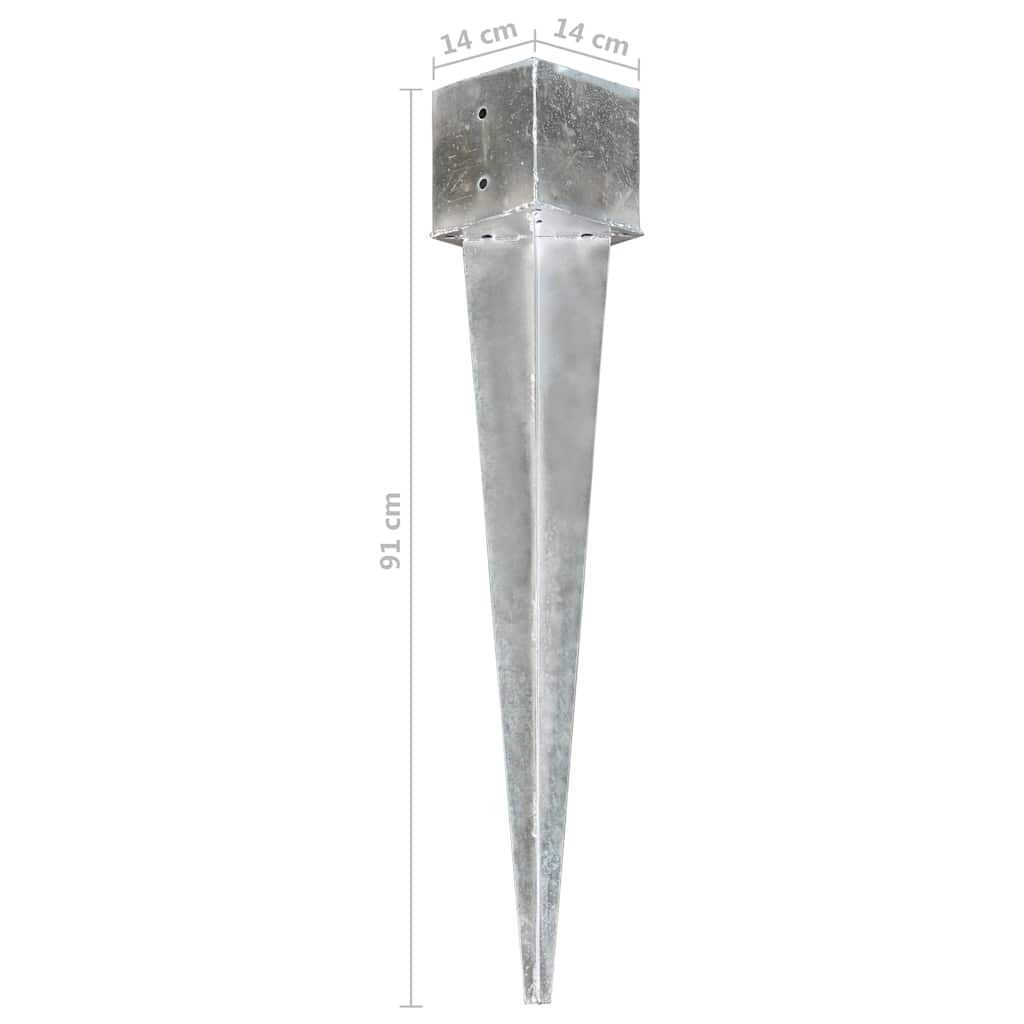 145428 vidaXL Ground Spikes 6 pcs Silver 14x14x91 cm Galvanised Steel