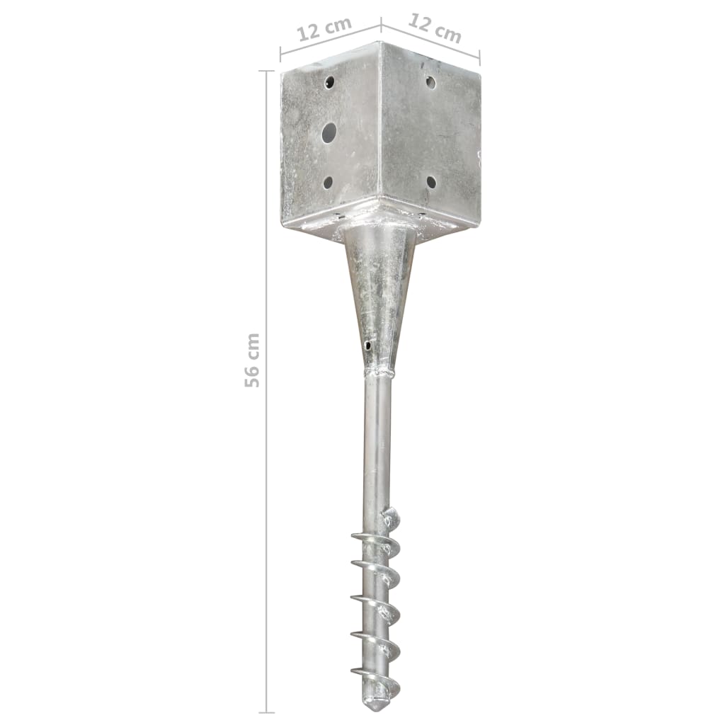 145444 vidaXL Ground Spikes 6 pcs Silver 12x12x56 cm Galvanised Steel