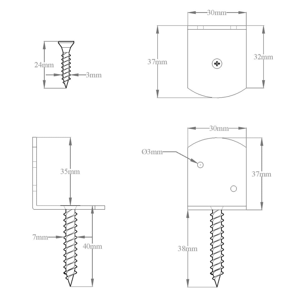 Fence Panel Brackets 4 pcs L Shaped Galvanised Metal