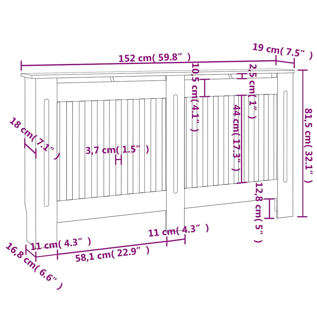 Radiator Cover Black 152x19x81,5 cm Engineered Wood