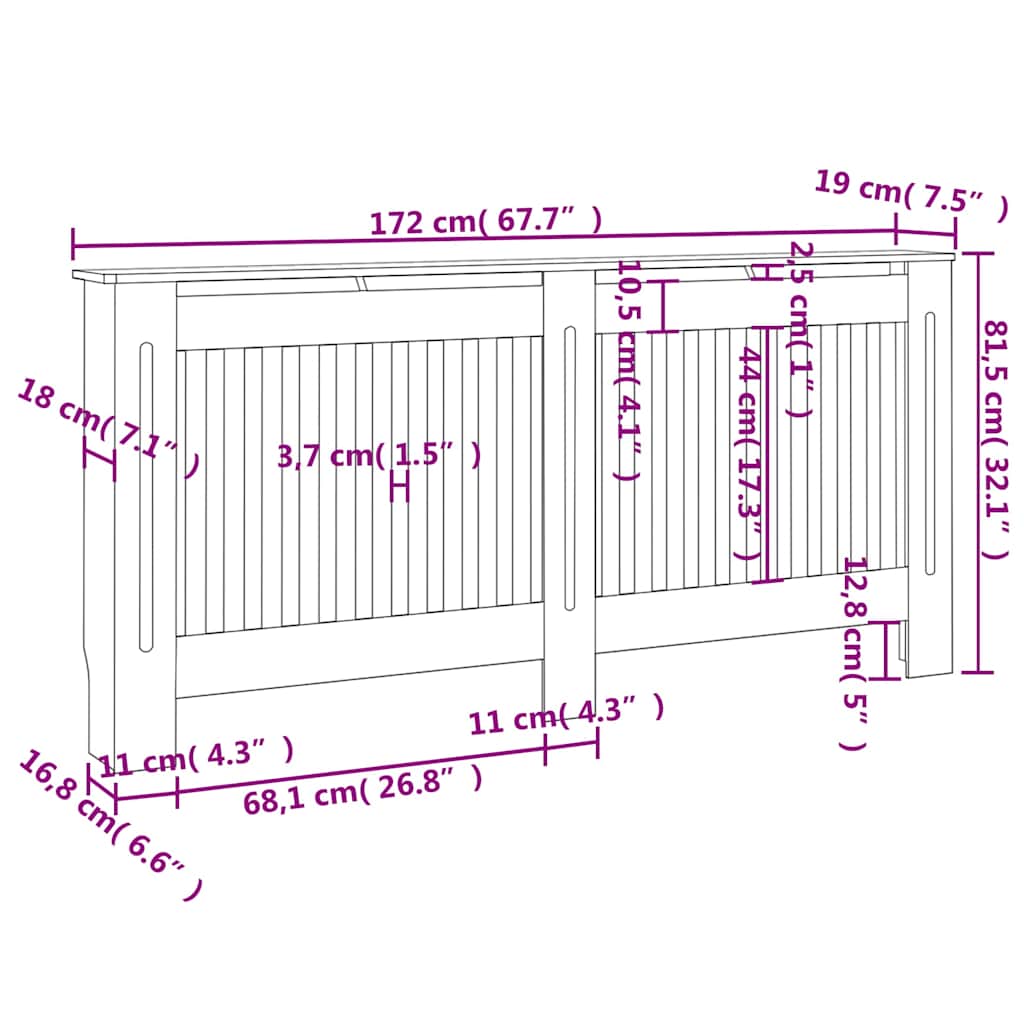 Radiator Cover Black 172x19x81,5 cm Engineered Wood