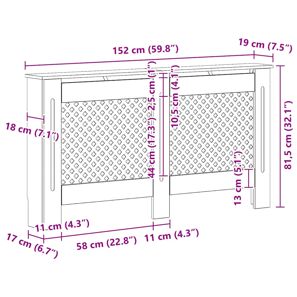 Radiator Cover Anthracite 152x19x81.5 cm MDF