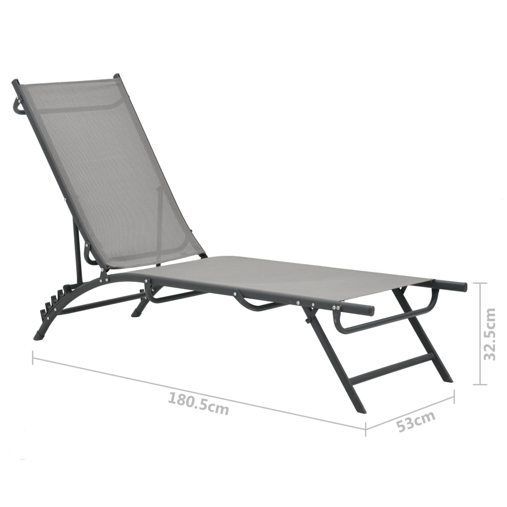 Sun Lounger | Grey | Steel, Textilene | Adjustable Armrests | Sun Lounger