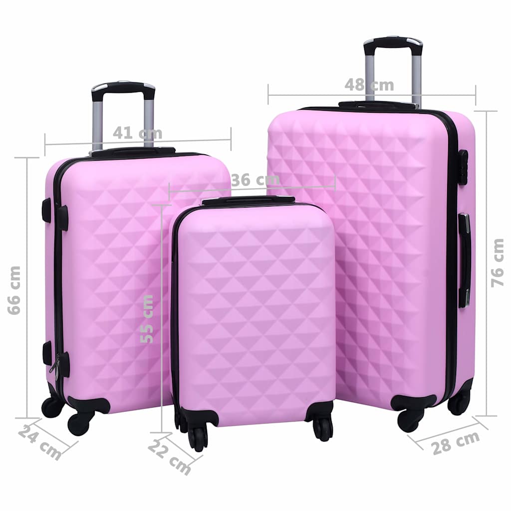 92414 vidaXL Hardcase Trolley Set 3 pcs Pink ABS