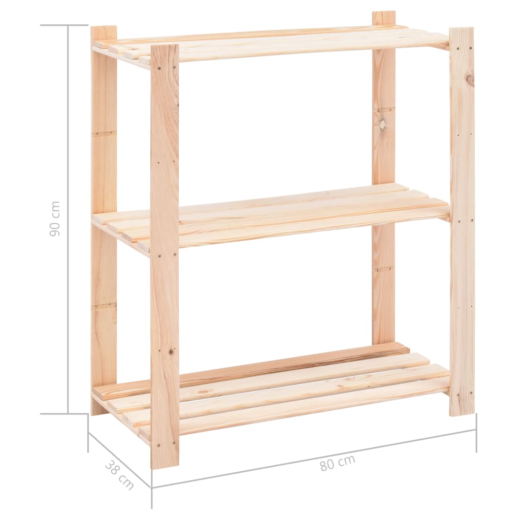 3-Tier Storage Racks 5 pcs 80x38x90 cm Solid Pinewood 150 kg