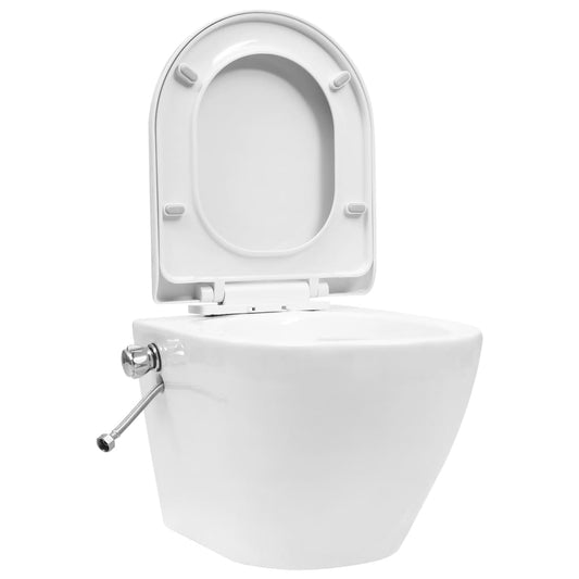 Wall Hung Rimless Toilet with Bidet Function Ceramic White Wall Hung Rimless Toilet with Bidet Function Ceramic White