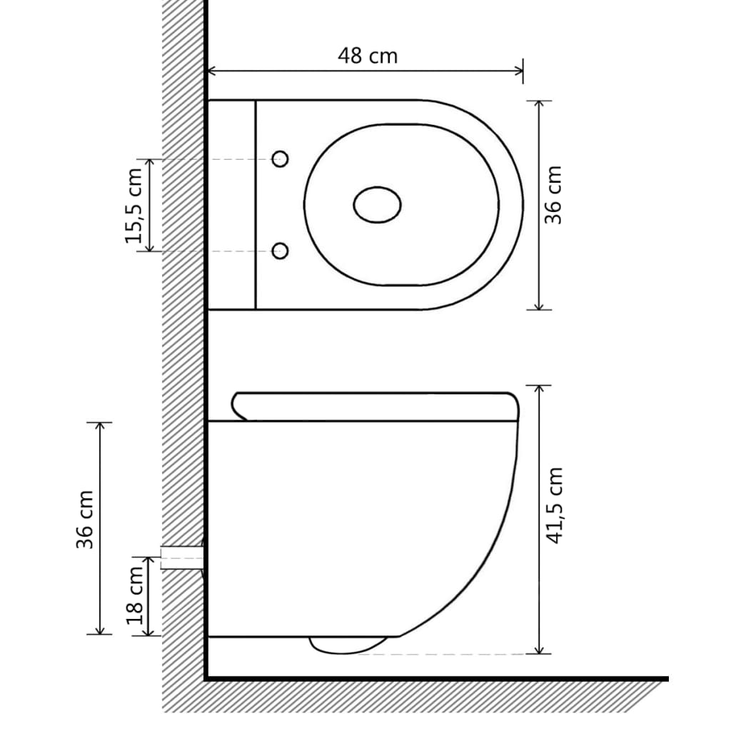 145781 vidaXL Wall Hung Rimless Toilet with Bidet Function Ceramic White
