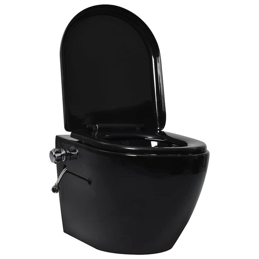 145782 vidaXL Wall Hung Rimless Toilet with Bidet Function Ceramic Black 145782 vidaXL Wall Hung Rimless Toilet with Bidet Function Ceramic Black