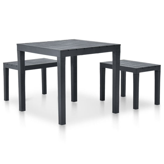 Garden Table with 2 Benches Plastic Anthracite Garden Table with 2 Benches Plastic Anthracite