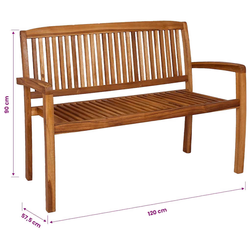 2-Seater Stacking Garden Bench 120 cm Solid Teak Wood