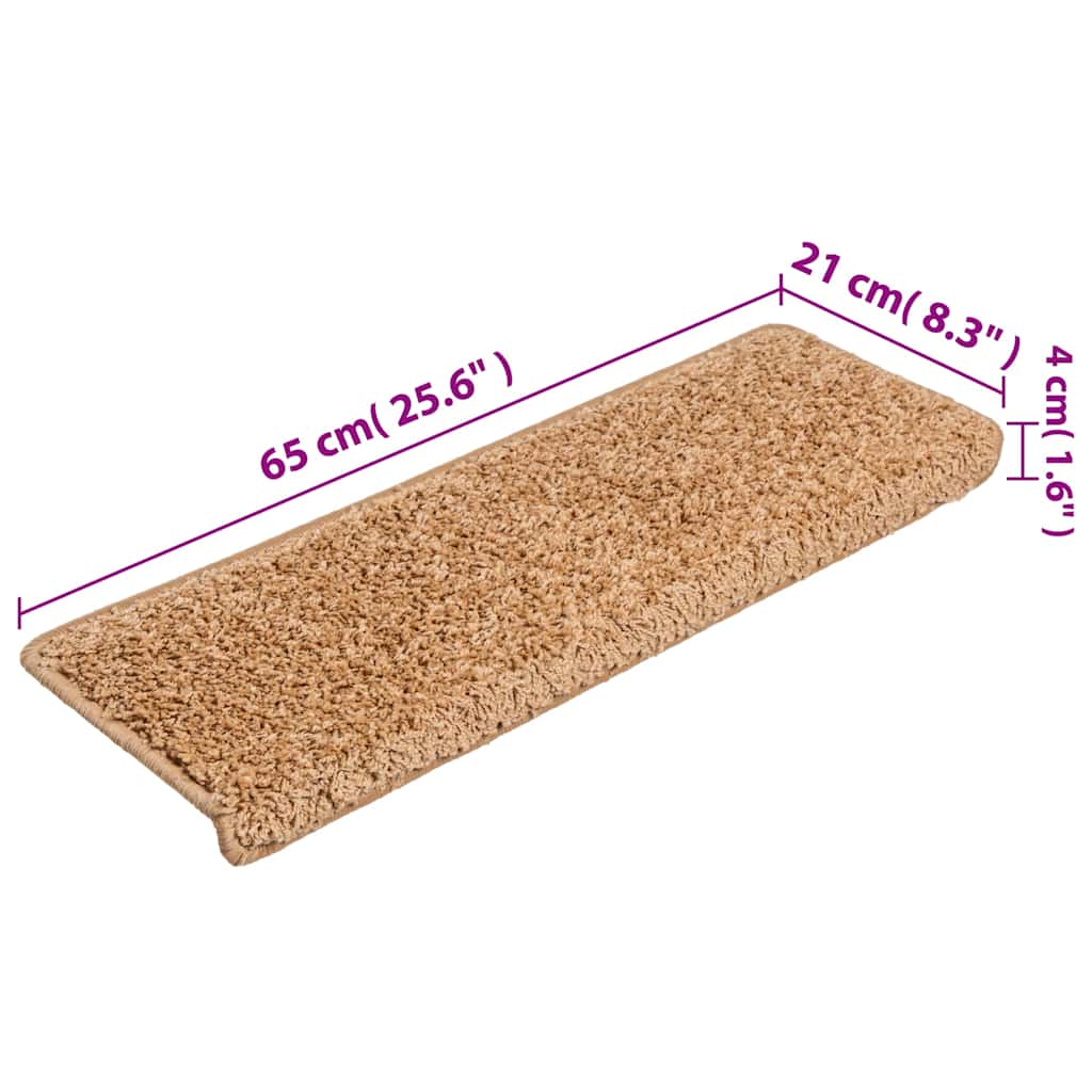 Stair Mats 15 pcs 65x21x4 cm Beige Rectangular Edge