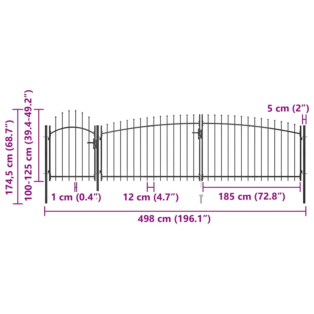 146323 vidaXL Garden Fence Gate "Woerden" with Spear Top 5x1,25 m Black