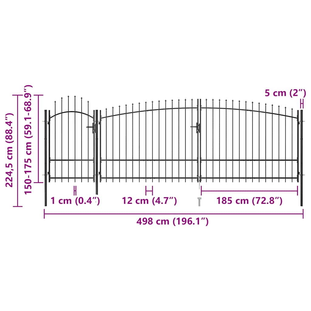 Garden Fence Gate Woerden with Spear Top 5x1.75 m Black