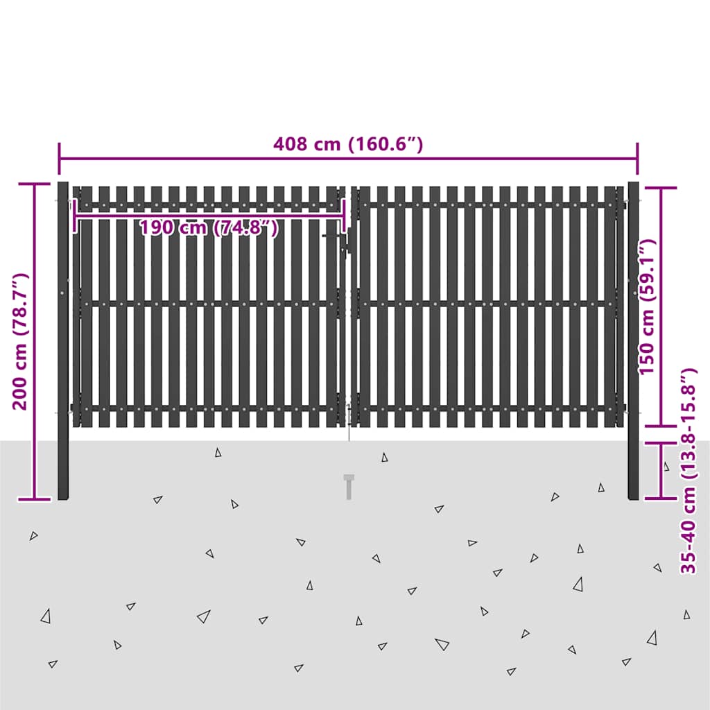 Garden Fence Gate Steel 400x150 cm Anthracite