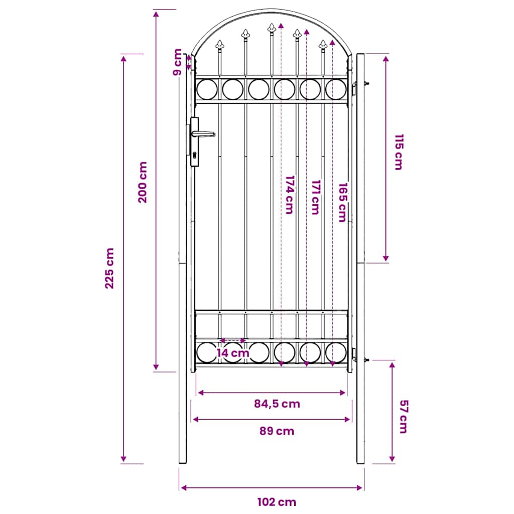 Fence Gate "ASSEN" with Arched Top Steel 102x200 cm Black