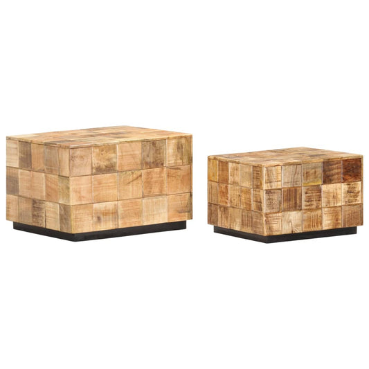 Coffee Tables 2 pcs with Block Design Rough Mango Wood Coffee Tables 2 pcs with Block Design Rough Mango Wood