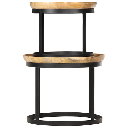 286470 vidaXL Round Side Tables 2 pcs Solid Mango Wood and Steel 286470 vidaXL Round Side Tables 2 pcs Solid Mango Wood and Steel